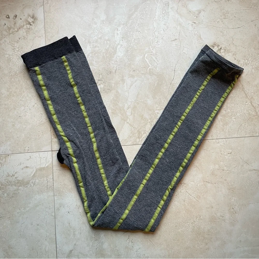 Falke Footless Tights In Gray with Green Stripes Size Medium NWOT